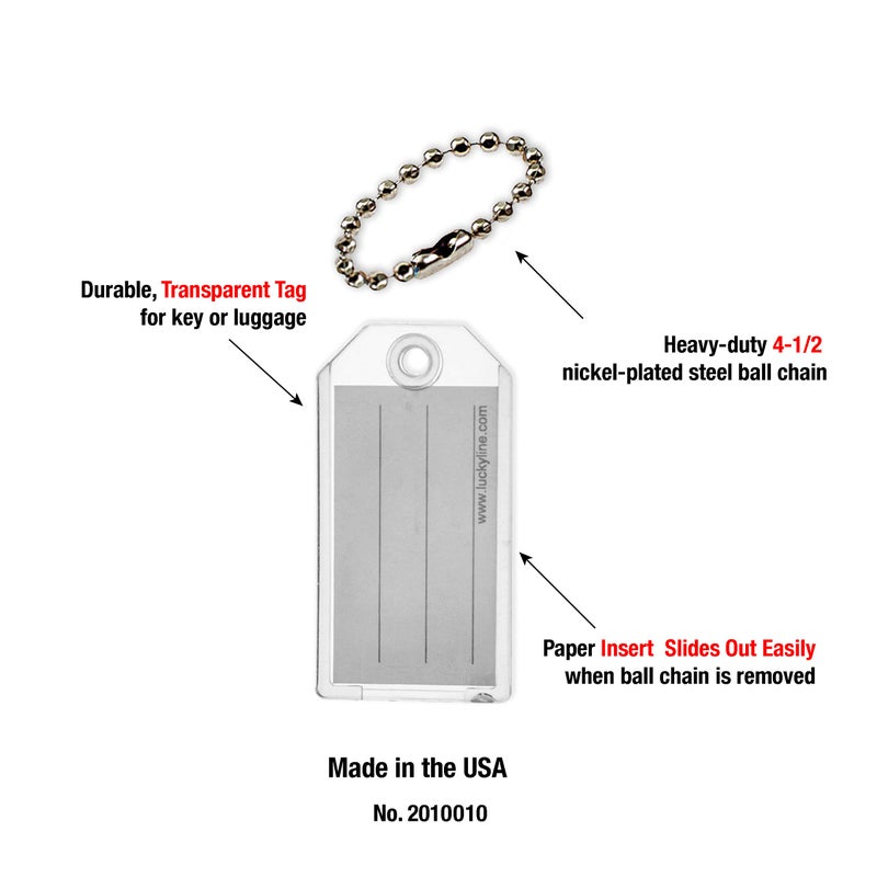 Lucky Line Key Tag w/Ball Chain Clear 100/box (2010010) - Image 5